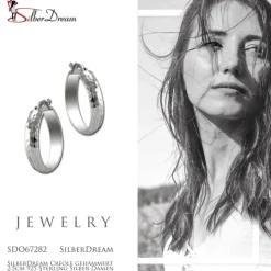 SilberDream Creole gehämmert 2,5cm 925 Sterling Silber Damen Ohrring SDO67282