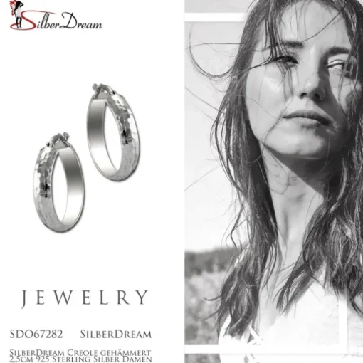 SilberDream Creole gehämmert 2,5cm 925 Sterling Silber Damen Ohrring SDO67282