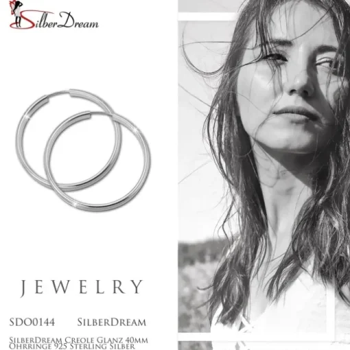 SilberDream Creole Glanz 40mm Ohrringe 925 Sterling Silber SDO0144