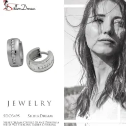SilberDream Creole Glanz Zirkonia weiß 925 Sterling Silber Ohrring SDO349S