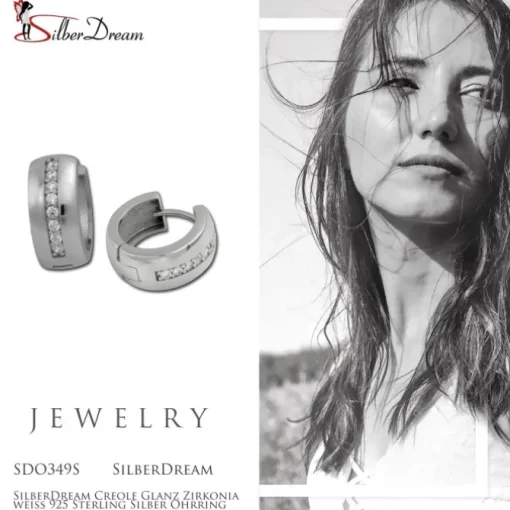 SilberDream Creole Glanz Zirkonia weiß 925 Sterling Silber Ohrring SDO349S