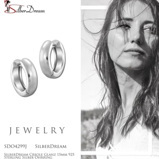 SilberDream Creole Glanz 15mm 925 Sterling Silber Ohrring SDO4299J