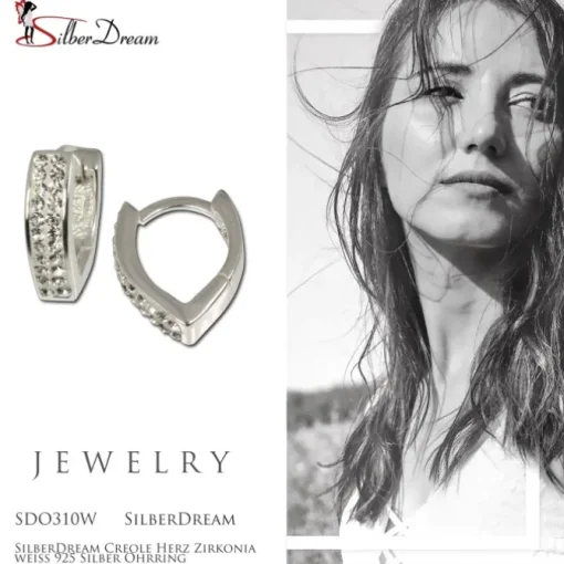 SilberDream Creole Herz Zirkonia weiß 925 Silber Ohrring SDO310W
