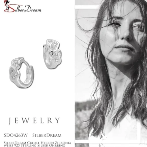 SilberDream Creole Herzen Zirkonia weiß 925 Sterling Silber Ohrring SDO4263W