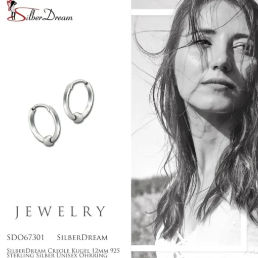 SilberDream Creole Kugel 12mm 925 Sterling Silber Unisex Ohrring SDO67301