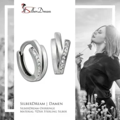 SilberDream Creole Lines Zirkonia weiß matt 925 Sterling Silber Damen SDO4409W
