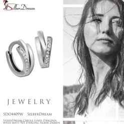SilberDream Creole Lines Zirkonia weiß matt 925 Sterling Silber Damen SDO4409W