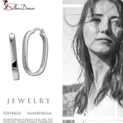 SilberDream Creole Oval Big 925 Sterling Silber Damen Ohrringe SDO4463J