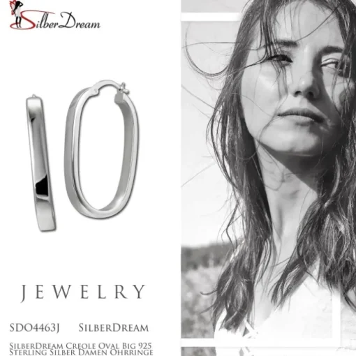 SilberDream Creole Oval Big 925 Sterling Silber Damen Ohrringe SDO4463J