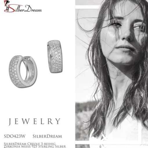 SilberDream Creole 3-reihig Zirkonia weiß 925 Sterling Silber Damen SDO423W