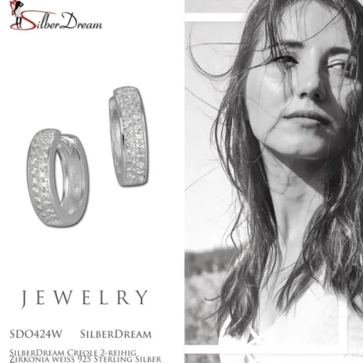 SilberDream Creole 2-reihig Zirkonia weiß 925 Sterling Silber Damen SDO424W