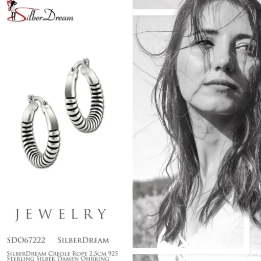 SilberDream Creole Rope 2,5cm 925 Sterling Silber Damen Ohrring SDO67222