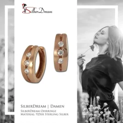 SilberDream Creole rose Zirkonias weiß Ohrring 925 Silber Schmuck SDO0025WE