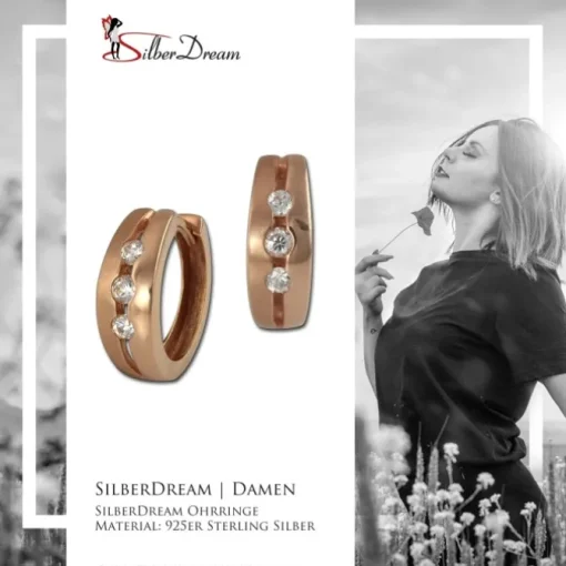 SilberDream Creole rose Zirkonias weiß Ohrring 925 Silber Schmuck SDO0025WE