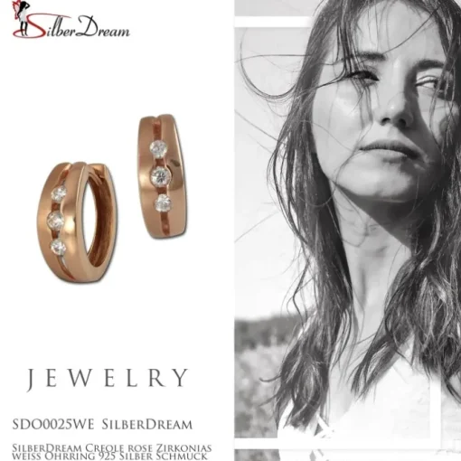SilberDream Creole rose Zirkonias weiß Ohrring 925 Silber Schmuck SDO0025WE