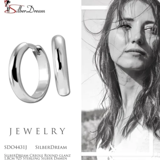 SilberDream Creole Round glanz 1,8cm 925 Sterling Silber Damen Ohrringe SDO4431J
