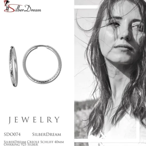 SilberDream Creole Schliff 40mm Ohrring 925 Silber SDO074