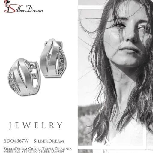 SilberDream Creole Triple Zirkonia weiß 925 Sterling Silber Damen SDO4367W
