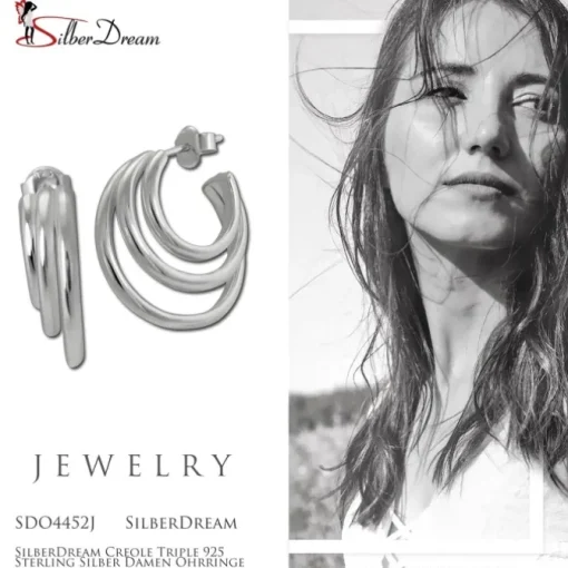SilberDream Creole Triple 925 Sterling Silber Damen Ohrringe SDO4452J