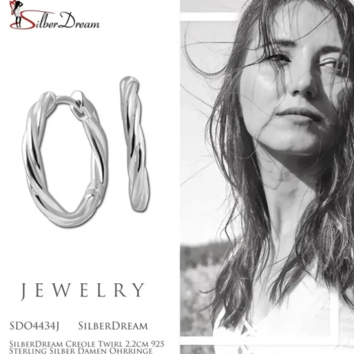 SilberDream Creole Twirl 2,2cm 925 Sterling Silber Damen Ohrringe SDO4434J