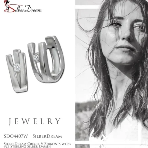 SilberDream Creole V Zirkonia weiß 925 Sterling Silber Damen SDO4407W