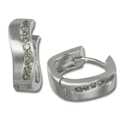SilberDream Creole Welle Zirkonia 15mm 925 Silber Damen Ohrring SDO339W