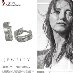 SilberDream Creole Welle Zirkonia 15mm 925 Silber Damen Ohrring SDO339W