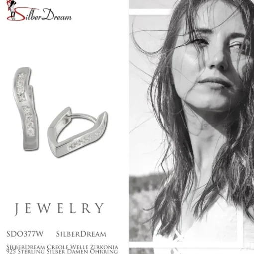 SilberDream Creole Welle Zirkonia 925 Sterling Silber Damen Ohrring SDO377W