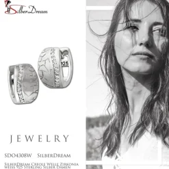 SilberDream Creole Welle Zirkonia weiß 925 Sterling Silber Damen SDO4308W