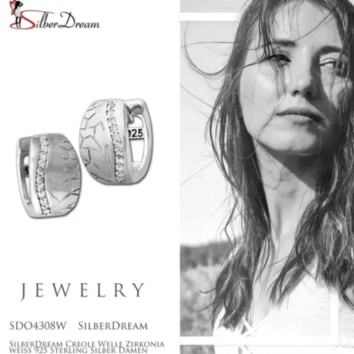 SilberDream Creole Welle Zirkonia weiß 925 Sterling Silber Damen SDO4308W