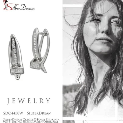 SilberDream Creole X-Form Zirkonia 925 Sterling Silber Damen Ohrringe SDO4450W