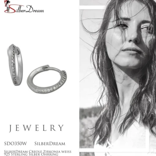 SilberDream Creole Zirkonia weiß 925 Sterling Silber Ohrring SDO350W