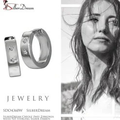 SilberDream Creole zwei Zirkonia weiß 925 Sterling Silber Damen SDO4360W