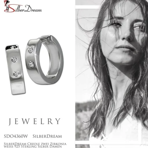 SilberDream Creole zwei Zirkonia weiß 925 Sterling Silber Damen SDO4360W
