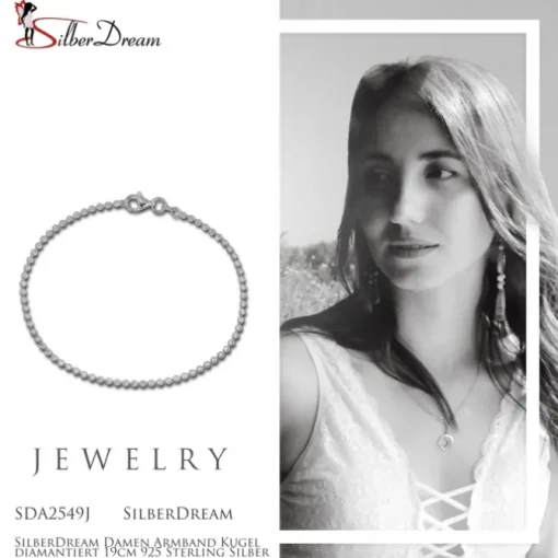SilberDream Damen Armband Kugel diamantiert 19cm 925 Sterling Silber SDA2549J