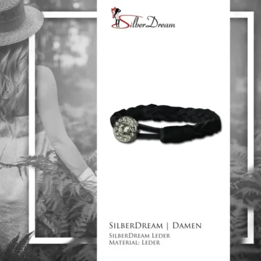 SilberDream Damen Lederarmband schwarz Glitzerverschluss Armband LAP522S