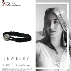 SilberDream Damen Lederarmband schwarz Glitzerverschluss Armband LAP522S