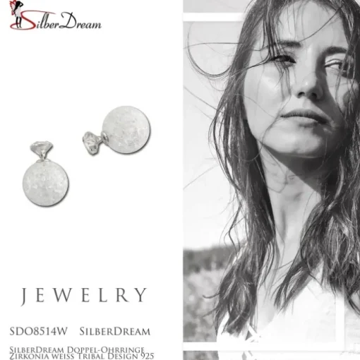 SilberDream Doppel-Ohrringe Zirkonia weiß Tribal Design 925 Silber SDO8514W