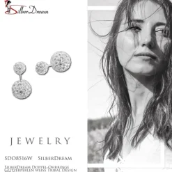 SilberDream Doppel-Ohrringe Glitzerperlen weiß Tribal Design 925 Silber SDO8516W