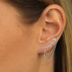 SilberDream Ear Cuff Herz Kettchen Zirkonia Ohrring Ohrklemme 925 Silber GSO454W