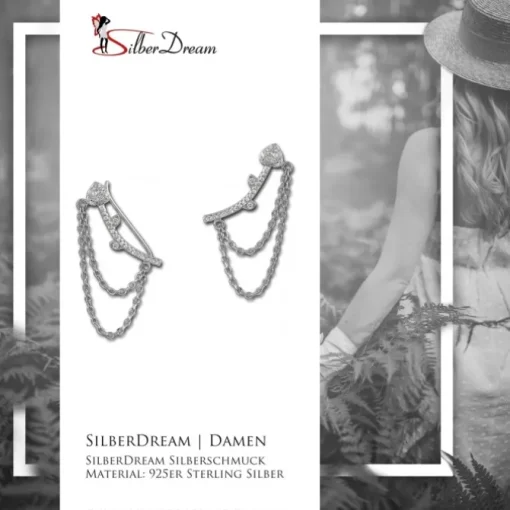 SilberDream Ear Cuff Herz Kettchen Zirkonia Ohrring Ohrklemme 925 Silber GSO454W