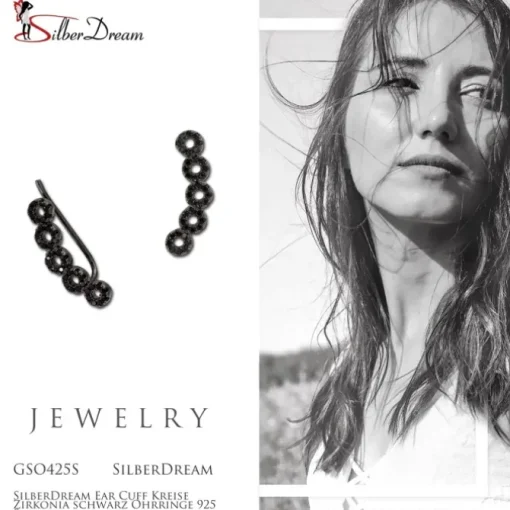 SilberDream Ear Cuff Kreise Zirkonia schwarz Ohrringe 925 Silber GSO425S