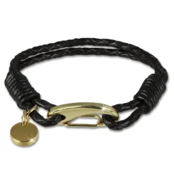 SilberDream Edelstahl golden Lederarmband schwarz Bolo-Armband LAP514S