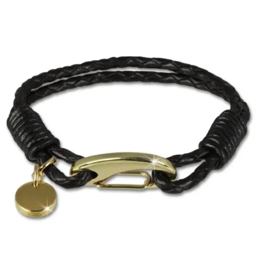 SilberDream Edelstahl golden Lederarmband schwarz Bolo-Armband LAP514S