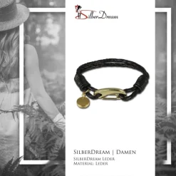 SilberDream Edelstahl golden Lederarmband schwarz Bolo-Armband LAP514S