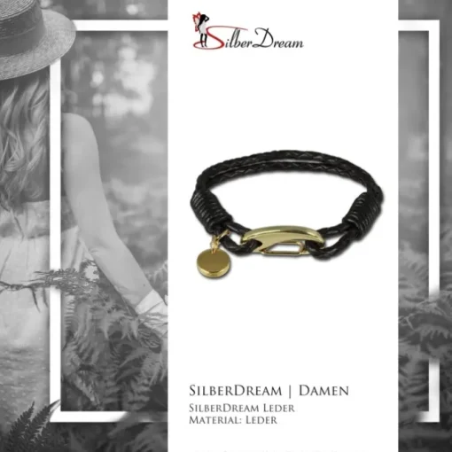 SilberDream Edelstahl golden Lederarmband schwarz Bolo-Armband LAP514S