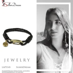 SilberDream Edelstahl golden Lederarmband schwarz Bolo-Armband LAP514S
