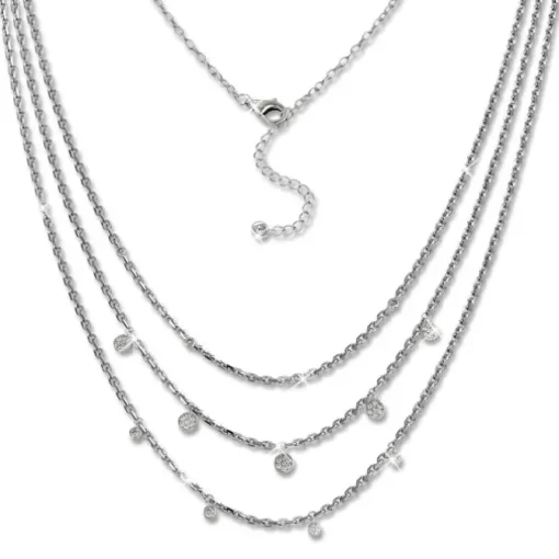 SilberDream 3er Layer Halskette Zirkonia weiß 925 Silber 44-47cm Kette GSK414W