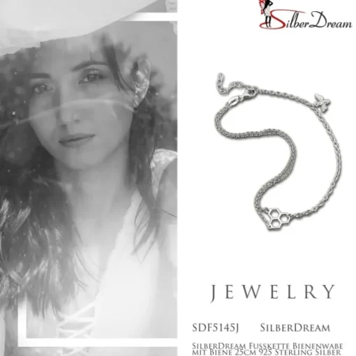 SilberDream Fußkette Bienenwabe mit Biene 25cm 925 Sterling Silber SDF5145J