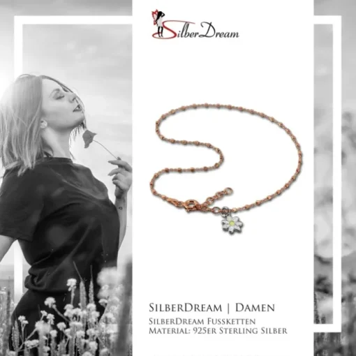 SilberDream Fußkette Blümchen rosevergoldet 27cm 925 Sterling Silber SDF2204E